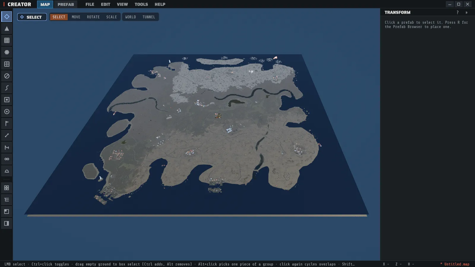 The whole-map view the F key gives you when nothing is selected