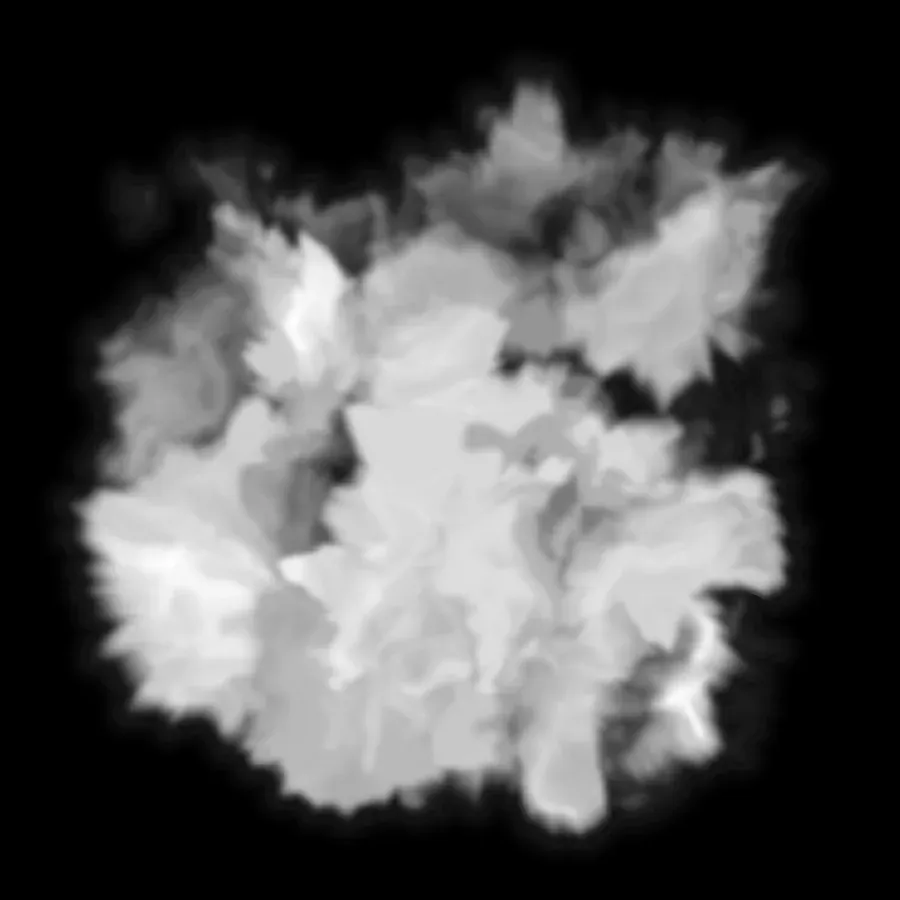 Top-down 16-bit heightmap of a full multi-island Rust map generated in Crucible Heightmap, landmasses spread across the whole map with ocean margins