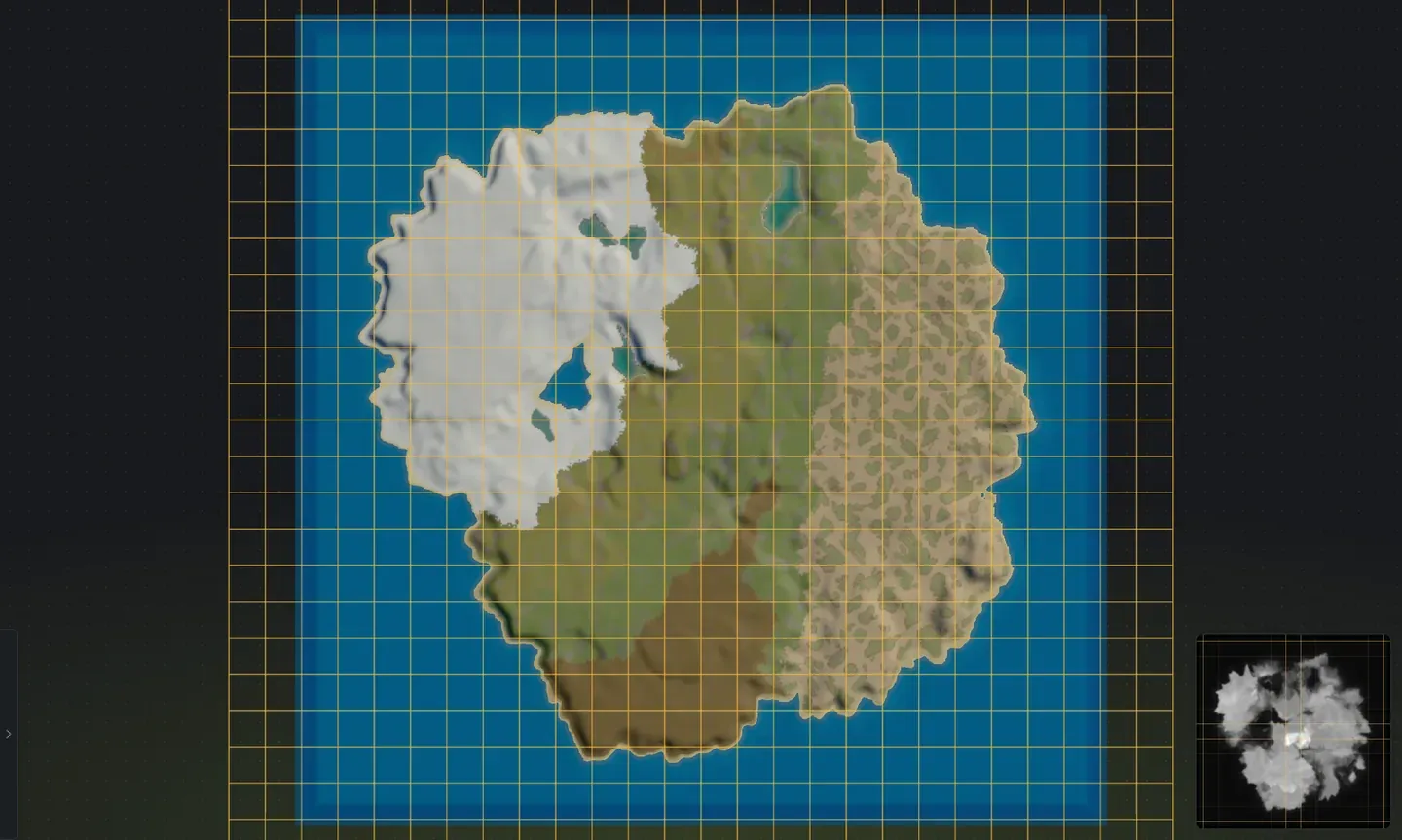The grid overlay in Crucible Heightmap showing Rust map cells projected over the 3D terrain