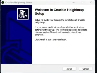 The Crucible Heightmap installer welcome screen