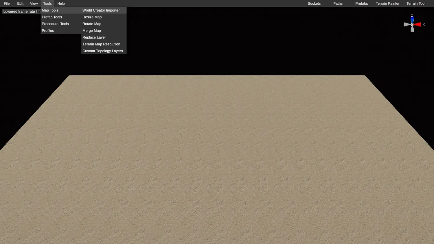 The RustEdit Tools menu showing Map Tools and the World Creator Importer option