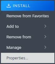 The Steam right-click menu on Rust with Properties at the bottom