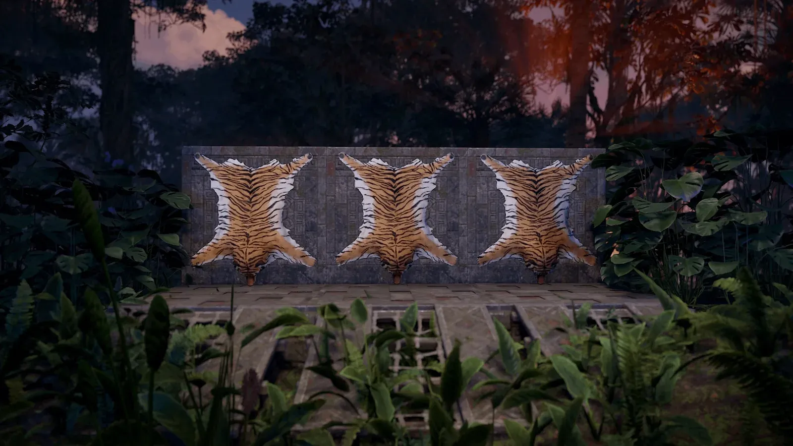 Drizzza's tiger bear rug skin displayed in game in Rust